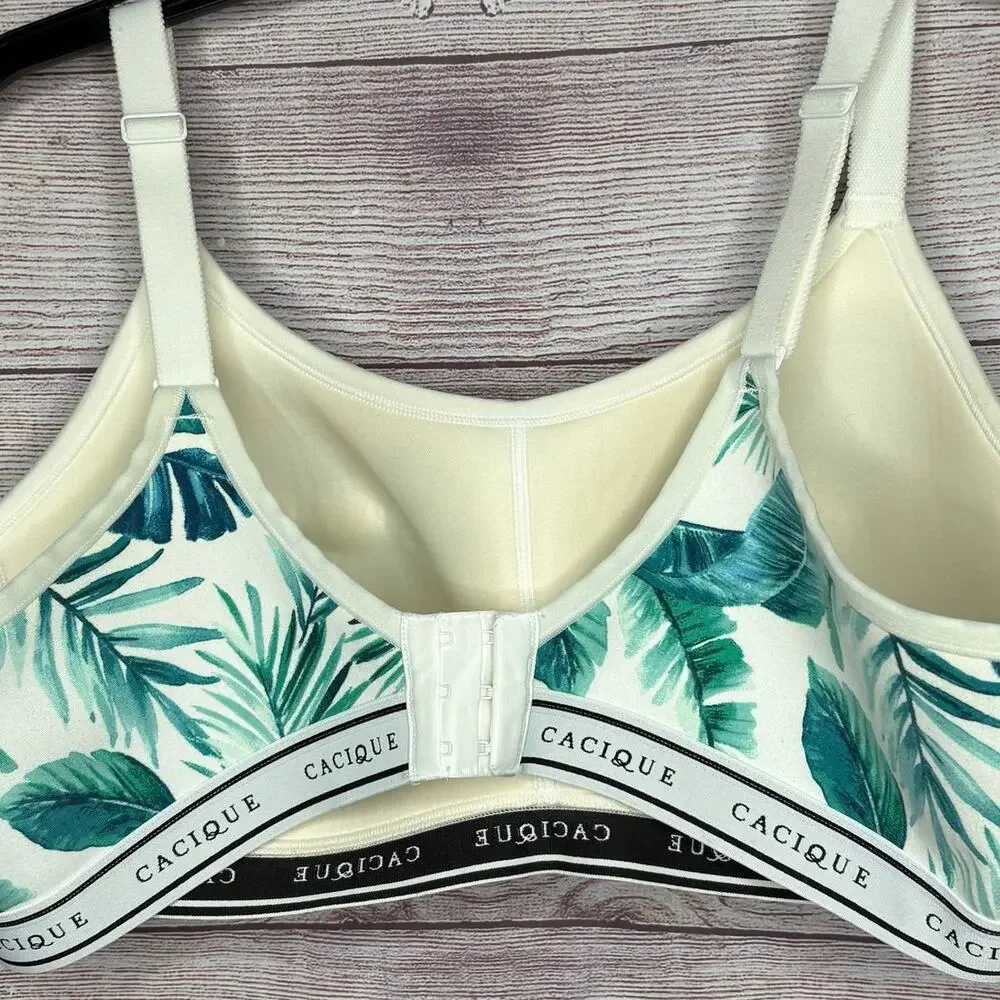 Lane Bryant Cacique Athletic Palm Leaf Tropical Wire Free Soft Cup Bra Size 44B